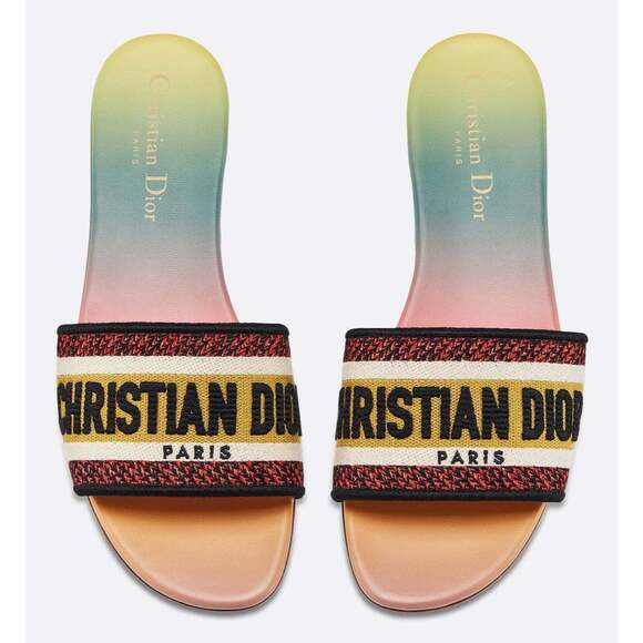 Christian Dior Dway Rainbow Multicolor Embroidered Logo Slide Flat Sandal 41.5 - Picture 1 of 12